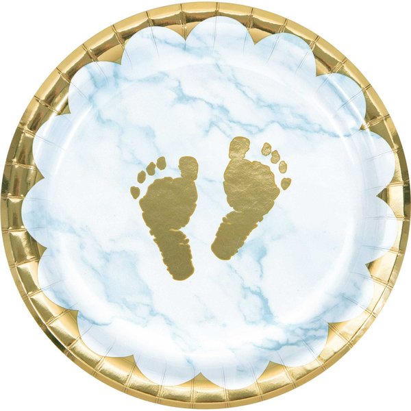 Creative Converting Blue Marble Baby Shower Footprints Dessert Plates, 7", 96PK 353972